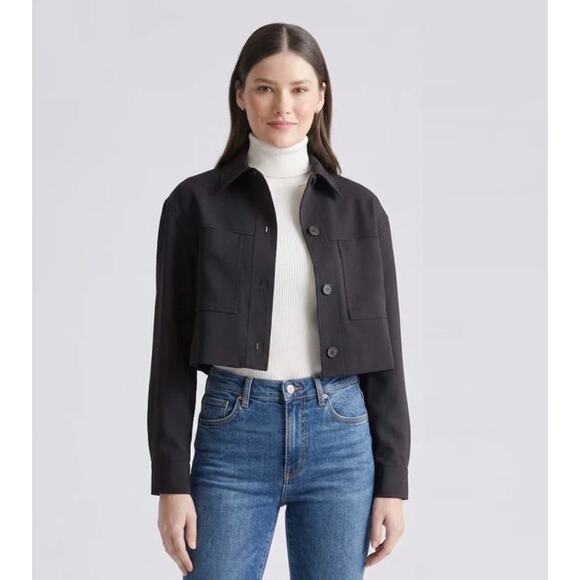 Quince Jackets & Blazers - NWT Quince Stretch Crepe Cropped Jacket Black Large Quiet Luxury Capsule Travel